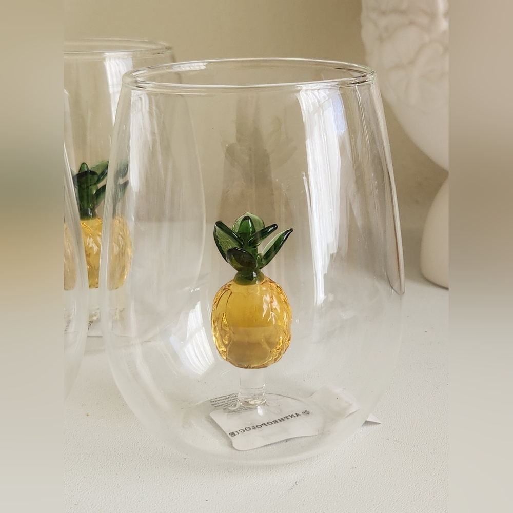 Anthropologie Cheerie Icon Stemless Pineapple Wine Glass Lifestyle Chic